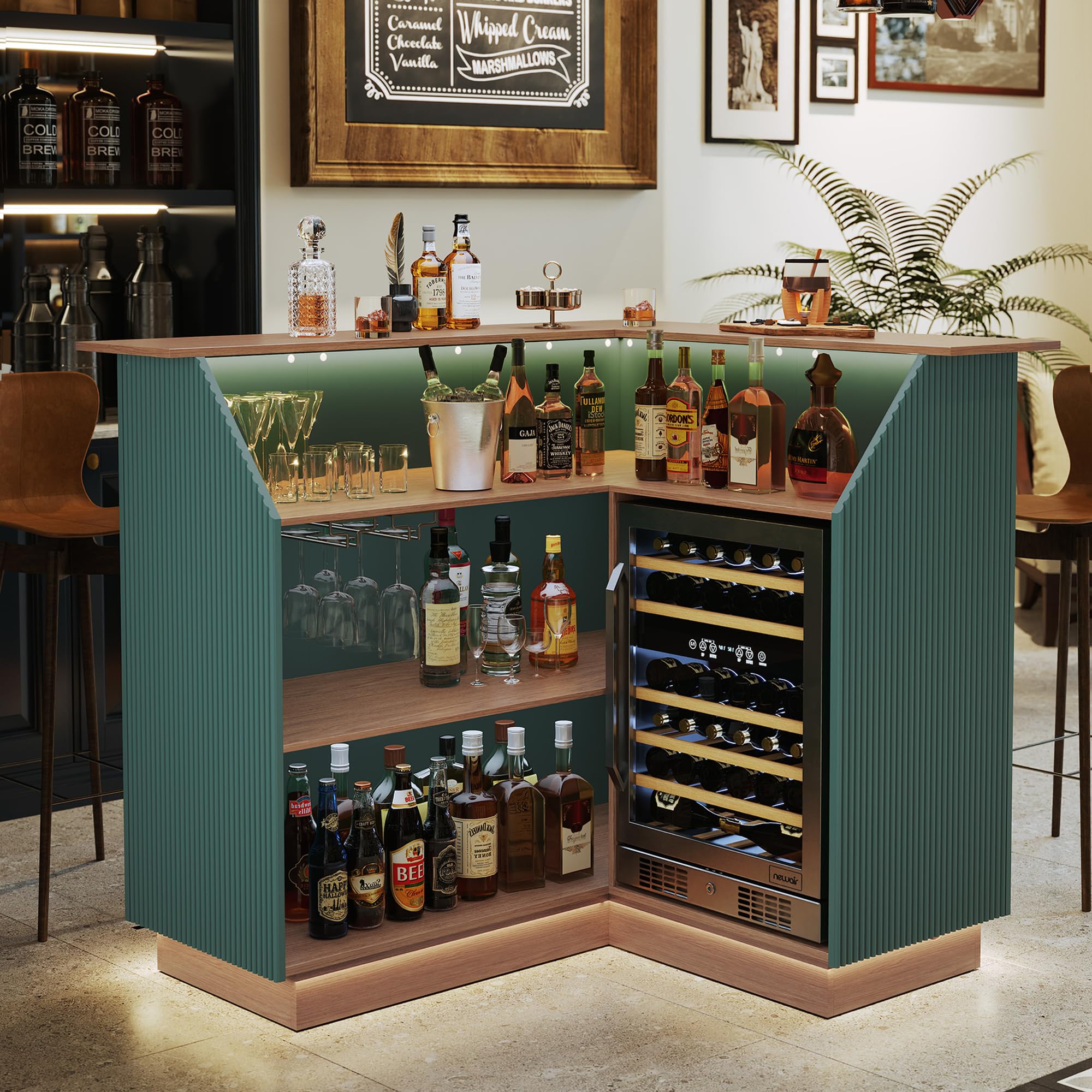 Green Fluted L-Shape Corner Ba – обзор и цена Home Bar And Fridge